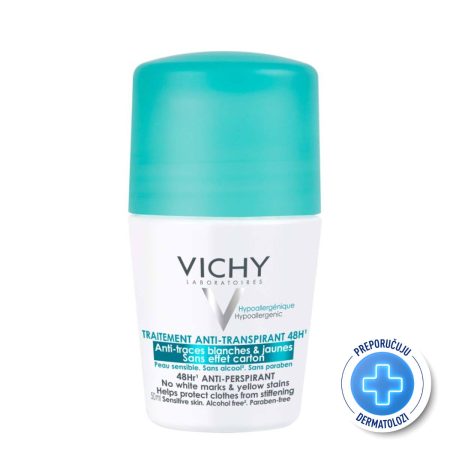 VICHY DÉODORANT Roll-on dezodorans za regulaciju prekomjernog znojenja do 48h bez bijelih tragova i žutih fleka, 50 ml