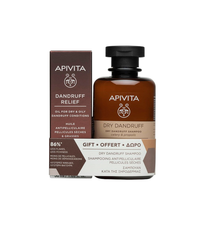 Apivita Dry Dandruff set Ulje za uklanjanje peruti 50 ml + Šampon protiv suhe peruti 250 ml