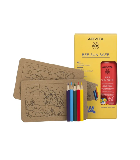 Apivita Set Bee Sun Safe Mlijeko za djecu sprej SPF50 200 ml + POKLON puzzle i bojice