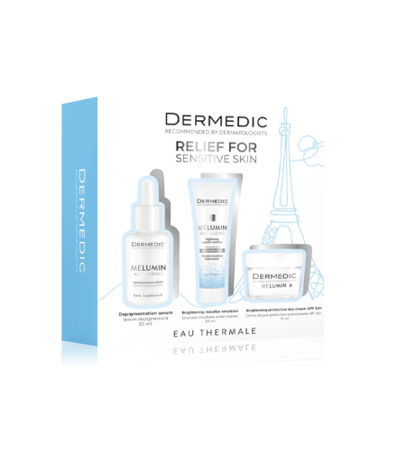 SET MELUMIN Depigmentacijski serum 30ml + Micelarna emulzija za posvjetljivanje 25ml + Zaštitna dnevna krema SPF50+ 15ml