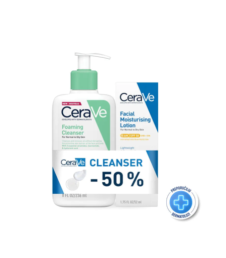 CeraVe PROMO Hidratantna njega za lice SPF50 52 ml + -50% na Pjenušavi gel za čišćenje 236 ml