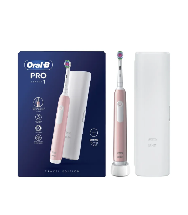 Oral-B električna četkica Pro 1 Pink + Travel Case Edition