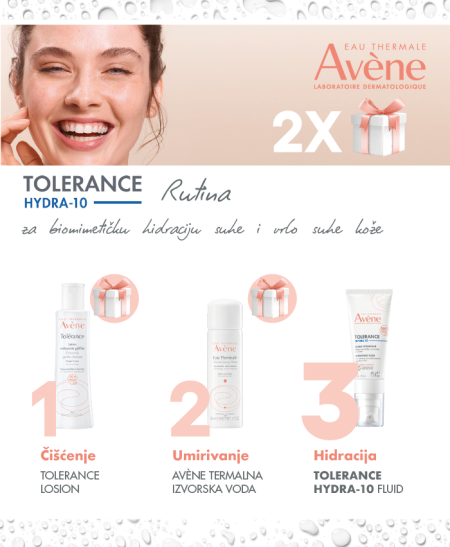 Avène tolerance hydra -10 fluid 40ml  + Avène tolerance lotion 100ml  + Avène termalna voda 50ml