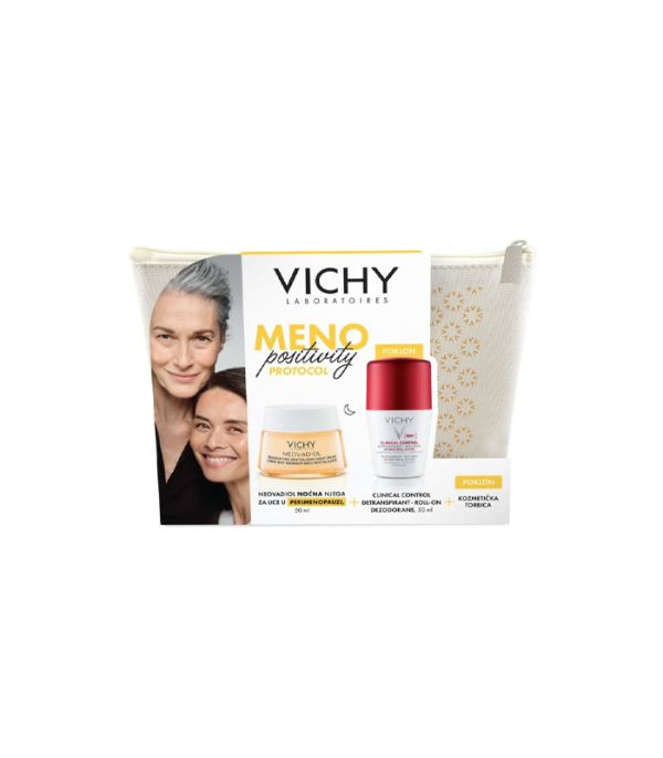 Neovadiol noćna njega za lice u postmenopauzi 50ml+Clinical control detranspirant roll on dezodorans 50ml+kozmetička torbica