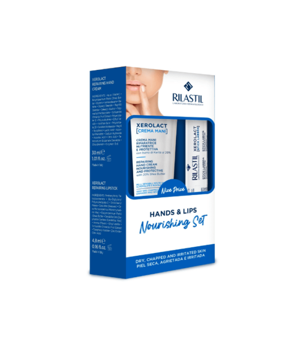 Rilastil Hands & Lips Nourishing Set Xerolact Obnavljajuća krema za ruke 30 ml + balzam za usne u stiku 4,8ml