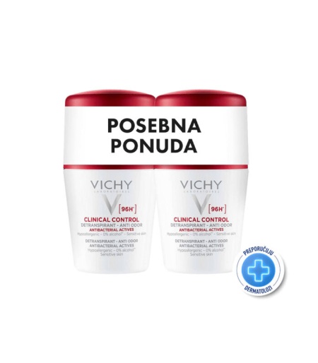 Vichy DEO ROLL ON Clinical Control dezodorans, DUO PACK