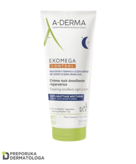 A-DERMA Exomega Control obnavljajuća Emolijentna noćna krema protiv noćnog grebanja 200ML